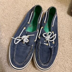 Sperry Navy Canvas Boat Shoes with White Laces